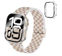 BMBEAR Braided Stretchy Elastic Loop Band with Case Compatible with Apple Watch 40mm 41mm 42mm 44mm 45mm 46mm 38mm 49mm, Nylon Elastic Solo Loop and Protective Cover with Screen Protector for iWatch