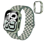 BMBEAR Braided Stretchy Elastic Loop Band with Case Compatible with Apple Watch 40mm 41mm 42mm 44mm 45mm 46mm 38mm 49mm, Nylon Elastic Solo Loop and Protective Cover with Screen Protector for iWatch