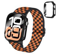 BMBEAR Braided Stretchy Elastic Loop Band with Case Compatible with Apple Watch 40mm 41mm 42mm 44mm 45mm 46mm 38mm 49mm, Nylon Elastic Solo Loop and Protective Cover with Screen Protector for iWatch