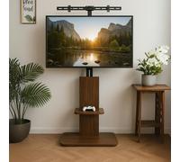 BMBO 2 Tier Adjustable TV Floor Stand With 2 Shelves - Solid Wood - Brown - 70
