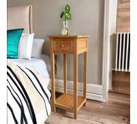 BMBO 2 Tier Tall Wooden Side Table With Drawer Natural Brown