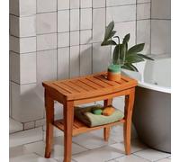 BMBO 2 Tier Wooden Side Table Shower Stool Natural Brown