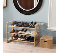 BMBO 3-Tier Wooden Shoe Rack With Sloped Shelves Natural Brown