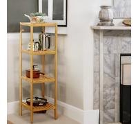 BMBO 4 Tier Adjustable Wooden Standing Shelving Rack Unit Natural Brown