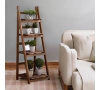 BMBO 4 Tier Wooden Free Standing Ladder Shelf Natural Brown