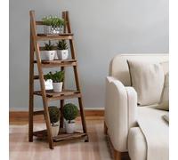 BMBO 4 Tier Wooden Free Standing Ladder Shelf Natural Brown