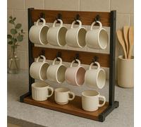 BMBO Industrial Mug Holder Stand For Countertop - Pine - Rustic Brown
