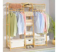BMBO Large Wooden Clothes Rack With Storage Shoe Cabinet Brown