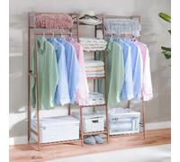 BMBO Large Wooden Open Wardrobe Garment Rail With Storage Shelves Natural