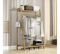 BMBO Wide Wooden Clothing Rail With Shelves Brown