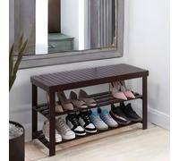 BMBO Wooden 3 Tier Shoe Storage Bench For Hallway Dark Brown