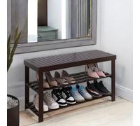 BMBO Wooden 3 Tier Shoe Storage Bench For Hallway Dark Brown