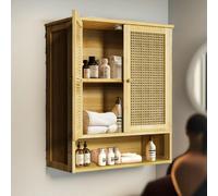 BMBO Wooden Bathroom Wall-Mounted Storage Cabinet Organiser Natural Brown