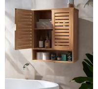 BMBO Wooden Bathroom Wall Storage Cabinet Organiser Natural Brown