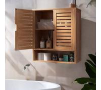 BMBO Wooden Bathroom Wall Storage Cabinet Organiser Natural Brown