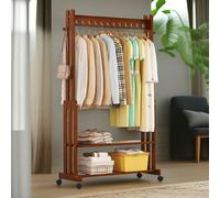 BMBO Wooden Clothes Rail With Shelves & Wheels Walnut Brown