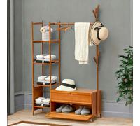 BMBO Wooden Coat Stand With Hooks, Shelves & Cabinets