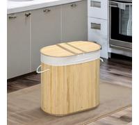 BMBO Wooden Double Laundry Basket With Lid & Removable Lining