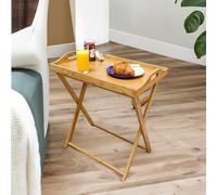 BMBO Wooden Folding Side Table With Detachable Serving Tray Brown