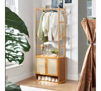 BMBO Wooden Hall Tree Coat Stand With Shoe Rack Natural Brown