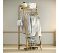 BMBO Wooden Open Wardrobe Garment Rail With Storage Shelf Natural Brown