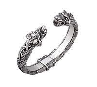 BMC-Designs Adults Adjustable 70g Norse Viking Wolf Head Silver Open Bracelet Dragon Bangle J26 UK Seller
