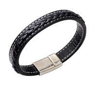 BMC-Designs BLACK LEATHER MAGNETIC CATCH BRAID SURFER STYLE WRIST STRAP BAND BRACELET FITS UP TO 20.5CM A108