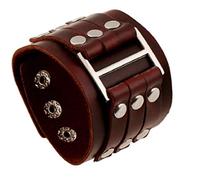 BMC-Designs DARK BROWN LEATHER BUCKLE RIVET STEAMPUNK STYLE WRISTBAND WIDE WRIST STRAP MENS WOMENS BAND CUFF BRACELET FITS UP TO 23CM ADJUSTABLE SIZE 25CM X 5CM UK SELLER A101