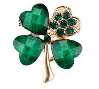 BMC-Designs Green Faux Crystal Four Leaf Clover Shamrock Brooch 4 Ireland Gold Spotted Broach Lapel Pin Light Green UK Seller