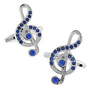 BMC-Designs Mens Silver Blue Diamante Music Note Pair Cufflinks Treble Clef Shirt Band Musician M1 UK Seller