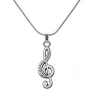 BMC-Designs MUSIC IS WHAT FEELINGS SOUND LIKE TREBLE CLEF 4cm x 1.3cm NECKLACE PENDANT SILVER TONE 50cm Chain UK Seller