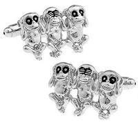 BMC-Designs Pair Silver 3 Three Wise Monkeys Cufflinks Animal Monkey Zoo Safari Lucky Charm UK Seller