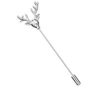 BMC-Designs Silver Stag Brooch Broach Lapel Pin Hat Collar Pin Stick Deer Elk Head 8.5cm Long UK Seller