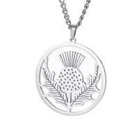 BMC-Designs Silver Tone SCOTTISH THISTLE PENDANT NECKLACE 3.4cm SCOTLAND 52cm Chain MENS WOMENS UK SELLER