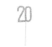 BMC-Designs Small Silver 20TH Birthday Diamante Cake Topper Decoration Twenty Twentieth 20 TH Anniversary 1 STEM Pick UK Seller