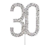 BMC-Designs Small Silver 30TH Birthday Diamante Cake Topper Decoration 30 TH Thirty Thirtieth Anniversary 1 STEM Pick UK Seller