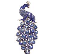 BMC-Designs Vintage Style Large Blue Gold Diamante Peacock BROOCH Faux Crystal Broach UK SELLER
