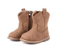 BMCiTYBM Cowboy Cowgirl Boots Toddler Boys Girls Round Toe Riding Boots Mid-Calf All Season 6 9 12 18 24 Months, A brown, 12-18 Months