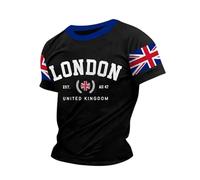 BmDSGC British Coronation Union Jack Mens Tshirts UK British Flag Short Sleeve Polos Pique Tipping Pocket Collar Buttoned Regular Fit Top Tshirts Regular Fit England Football Athletic T Shirt,L