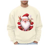 BmDSGC Christmas Jumper for Men Santa Claus Print Quarter Zip Pullover Lightweight Jumper Sweater Casual Long Sleeve Half Zip Sweatshirt Ugly Xmas Pullover Sweatshirt Holiday Costumes (Beige,XXL)