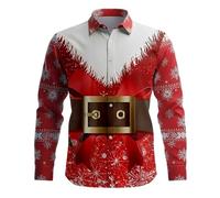 BmDSGC Christmas Shirt for Men UK Funny Xmas Tree Red Wine Glass Print Casual Button Down Collar Shirts Long Sleeve Dress Shirt Holiday Party Top