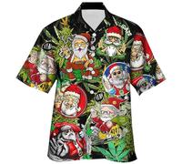 BmDSGC Christmas Shirt for Men UK Snowflake Reindeer Print Dress Shirts Funky 3D Printed Long Sleeve Button Down Slim Fit Blouse Christmas Costume Adult Black