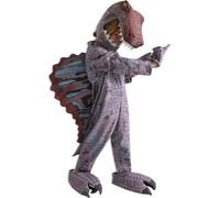 BmDSGC Kids Dinosaur Costume 4 Piece Set with Green Plush Onesie, Dinosaur Headpiece, 3D Back Spikes, Gloves and Shoe Covers, 3-13 Years, Fancy Dress for Halloween, Carnival, World Book Day Role Play