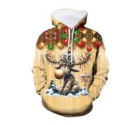 BmDSGC Men's Christmas Jumper Funny Ugly Dinosaur Rudolph Reindeer Santa Xmas Ladies Sweater Festive Stitch Rude Matching Xmas Sweaters for Couples Ugly Button Shirts (Yellow-1,XXL)