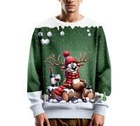 BmDSGC Men's Christmas Jumpers Xmas Sweatshirt Santa Claus Novelty Pullover Snowman Sweater Top Long Sleeves Crew Neck Jumpers Adult Christmas Sweatshirt Classic Workwear Sweater Reindeer Costume Men