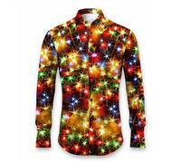 BmDSGC Mens Christmas Shirt Funny Christmas Tree Printed Short Sleeve Shirts Smart Casual Regular Fit Plain Button Down Cotton Shirt Party Cosplay Gold