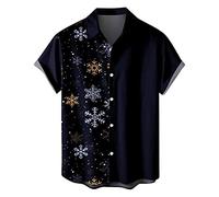 BmDSGC Mens Christmas Shirt Funny Xmas Hawaiian Shirts Novelty Santa Claus Printed Blouse Novelty Christmas Tree Reindeer Graphic Button Down Lapel Short Sleeve Shirt Holiday Party Top