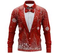 BmDSGC Men's Christmas Shirt Merry Christmas Snowflake Tree Printed Dress Shirt Stretch Plain Business Casual Long Sleeve Formal Shirts Xmas Holiday Costume