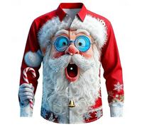 BmDSGC Men's Christmas Shirts Santa Reindeer Elk 3D Printed Casual Long Sleeve Funny Button Down Shirts Adult Costume Christmas Party Outfit Men