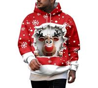 BmDSGC Men's Christmas Sweatshirts Vintage Xmas Knit Print Zip-Up Sweatershirt 3D Printed Long Sleeve Button Pullover Casual Tops Long Sleeve Hoody Casual Tops with Pockets Santa Claus Suit (Red,5XL)
